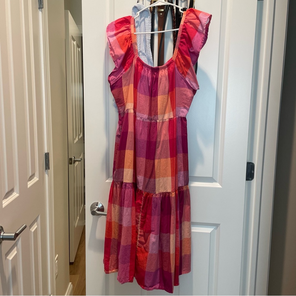 Time and Tru Pink and Orange Plaid Maxi Dress